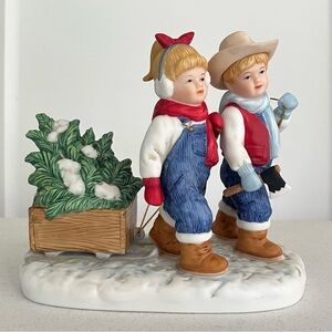 vtg home interiors denim days bringing home the tree 15354-01 christmas figurine
